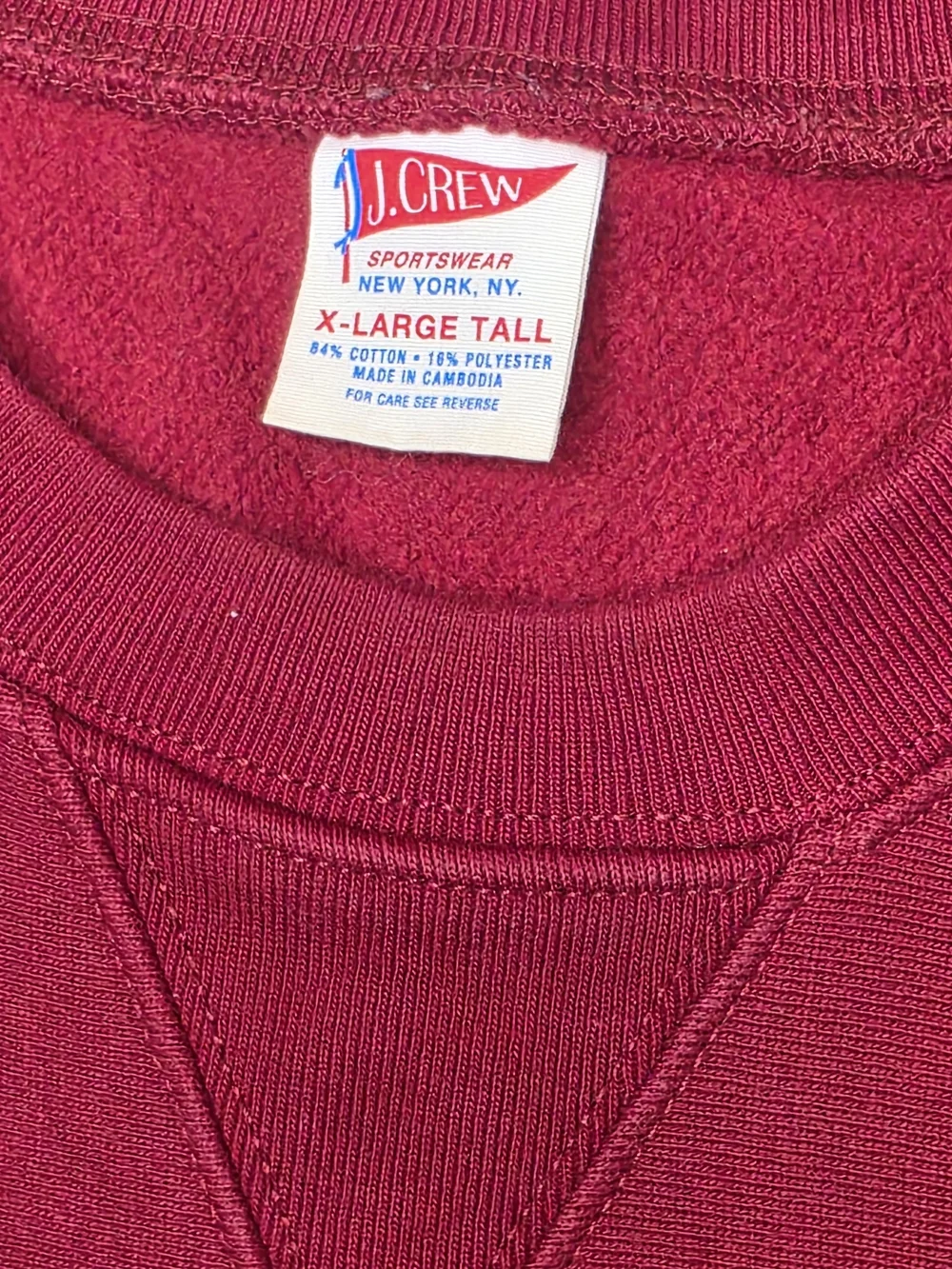 J. Crew Heritage Cotton Crewneck Sweatshirt Maroon Red - XL Tall - BJ448